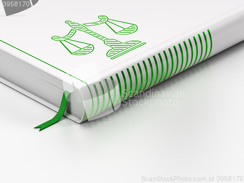 Image of Law concept: closed book, Scales on white background