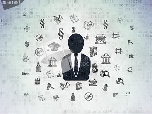 Image of Law concept: Business Man on Digital Data Paper background