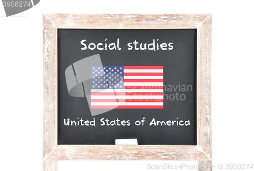 Image of Social studies with flag on board