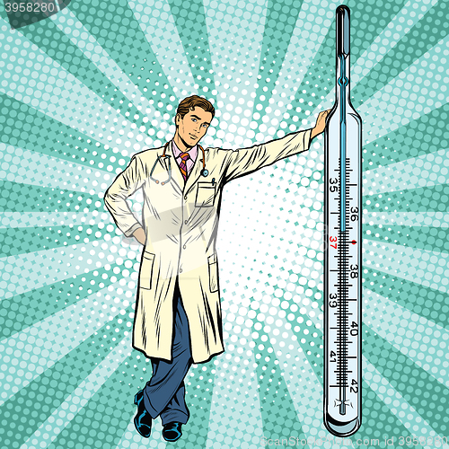 Image of Retro medical doctor with thermometer