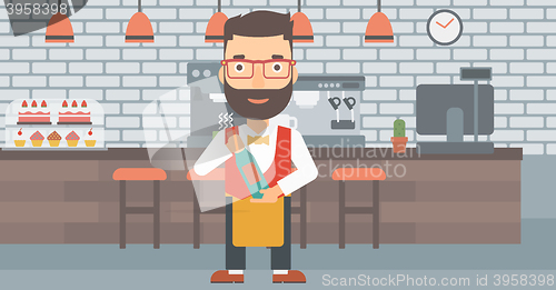 Image of Waiter holding bottle of wine.