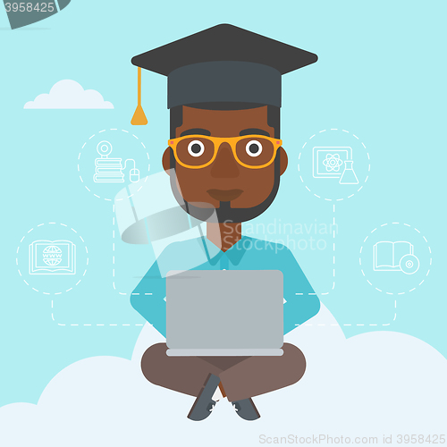 Image of Graduate sitting on cloud.
