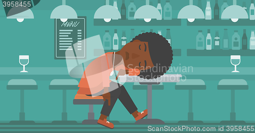 Image of Woman sleeping in bar. 