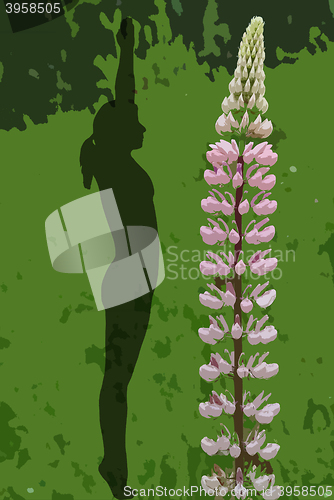 Image of Woman with lupine in yoga position