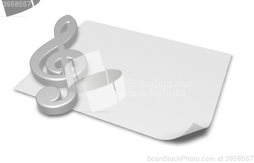 Image of clef symbol on blank white paper sheet - 3d rendering