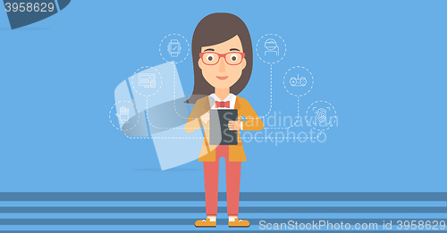 Image of Woman holding tablet computer.