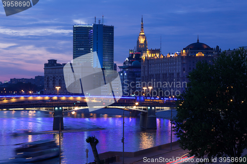 Image of Moscow evening landscape with bridges on Moscow-river