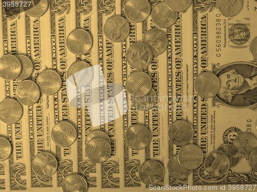 Image of Dollar coins and notes - vintage