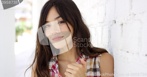 Image of Beautiful woman in long hair smiling