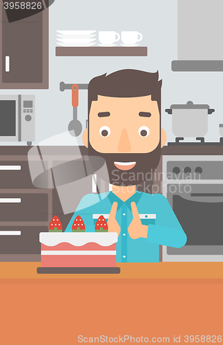 Image of Man looking at cake.