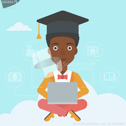 Image of Graduate sitting on cloud.