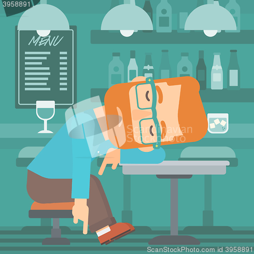 Image of Man sleeping in bar. 