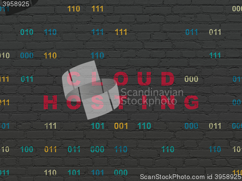 Image of Cloud networking concept: Cloud Hosting on wall background