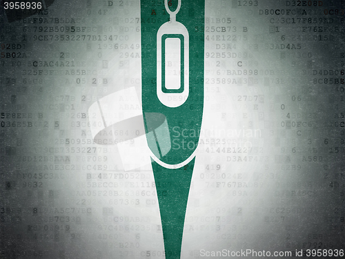 Image of Medicine concept: Thermometer on Digital Data Paper background