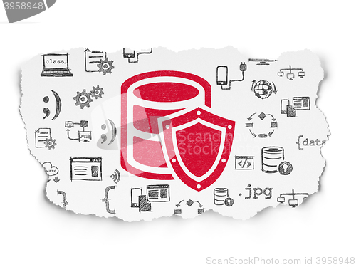 Image of Database concept: Database With Shield on Torn Paper background