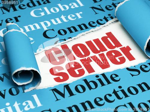 Image of Cloud technology concept: red text Cloud Server under the piece of  torn paper