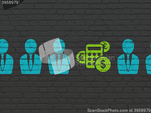 Image of Finance concept: calculator icon on wall background