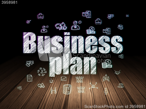 Image of Business concept: Business Plan in grunge dark room