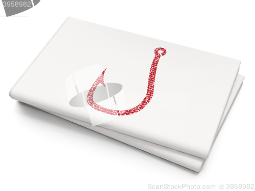 Image of Protection concept: Fishing Hook on Blank Newspaper background