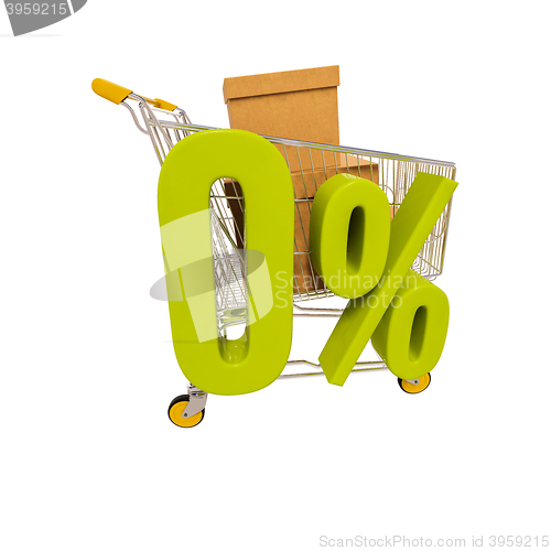 Image of Shopping cart and 0 percent isolated on white