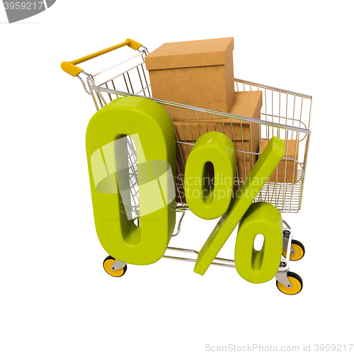 Image of Shopping cart and 0 percent isolated on white