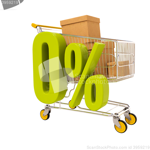 Image of Shopping cart and 0 percent isolated on white