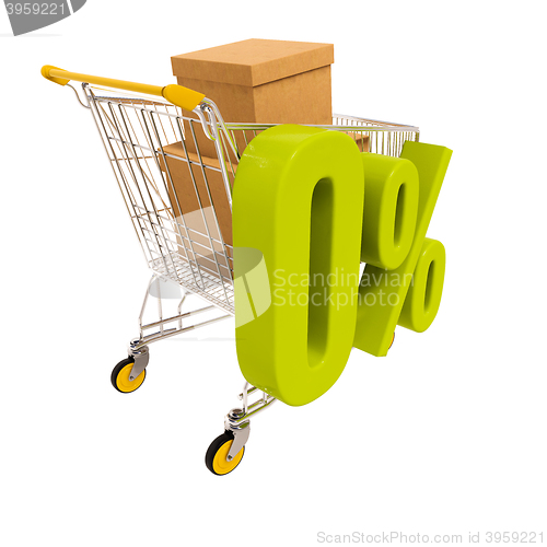 Image of Shopping cart and 0 percent isolated on white