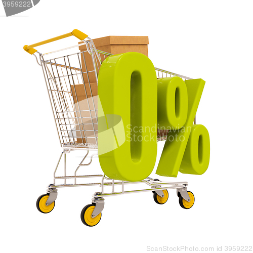 Image of Shopping cart and 0 percent isolated on white