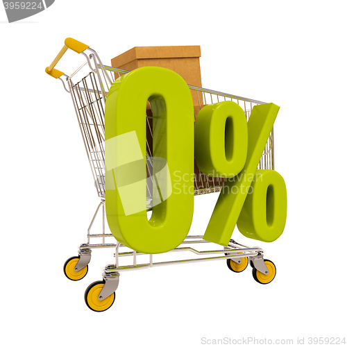 Image of Shopping cart and 0 percent isolated on white