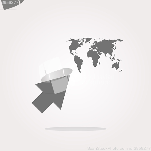 Image of arrow sign icon with world map sign. Arrows symbol. Icon for App. Web button . Vector illustration. Vector Icon