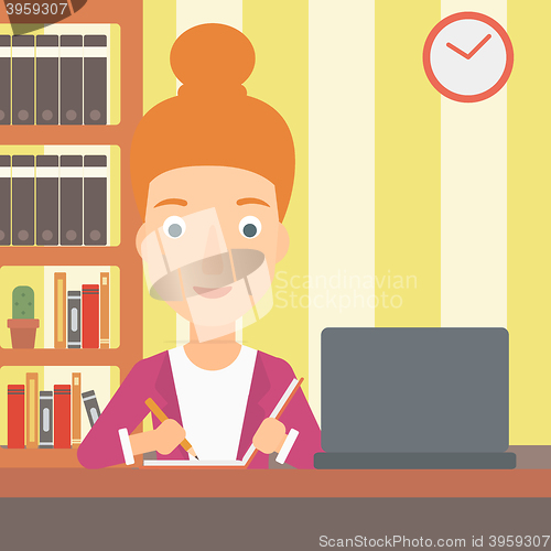 Image of Woman using laptop for education.