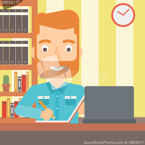 Image of Man using laptop for education.