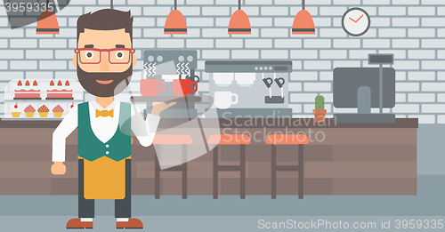 Image of Waiter holding tray with beverages.