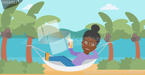 Image of Woman chilling in hammock.