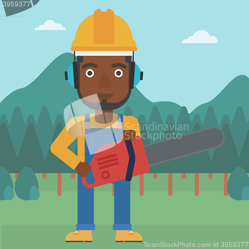 Image of Lumberjack with chainsaw.