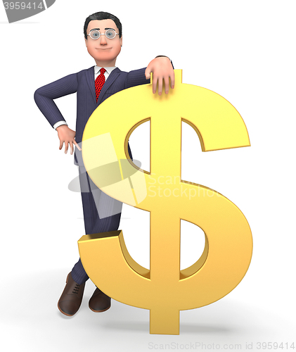 Image of Money Character Indicates Business Person And Bank 3d Rendering