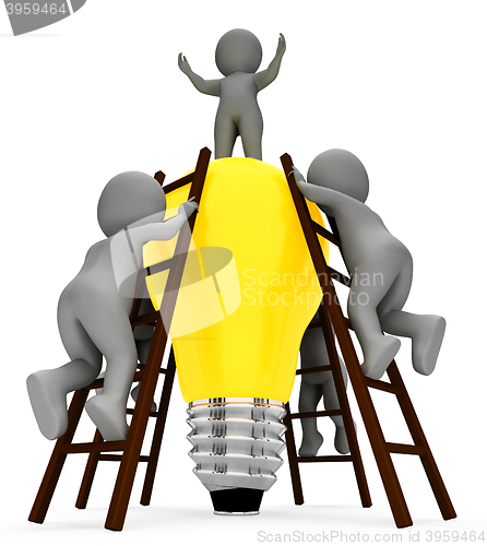 Image of Idea Teamwork Indicates Light Bulb And Combined 3d Rendering