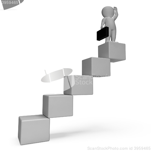 Image of Stairs Character Indicates Business Person And Achieve 3d Render