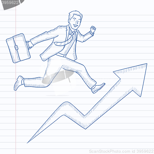 Image of Man running on arrow going upwards.