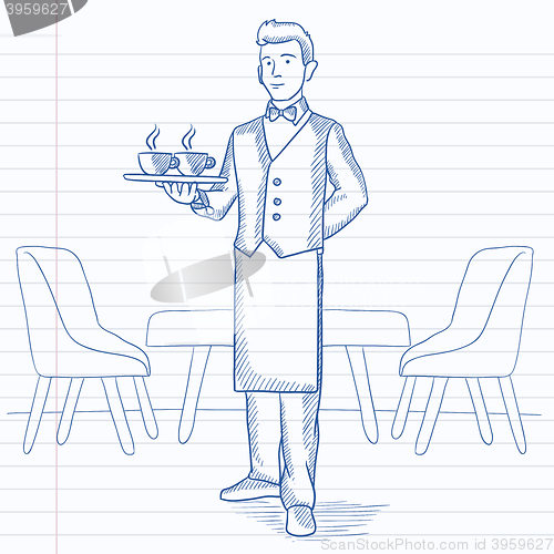 Image of Waiter holding tray with beverages.