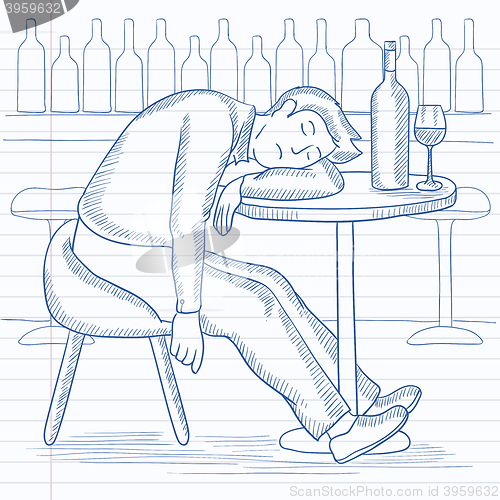 Image of Man sleeping in bar. 