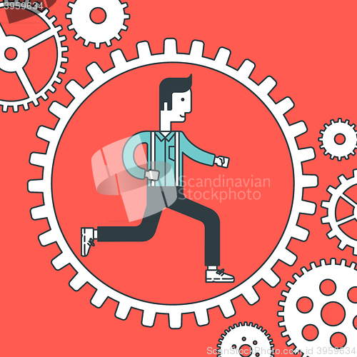 Image of Man running inside the gear.