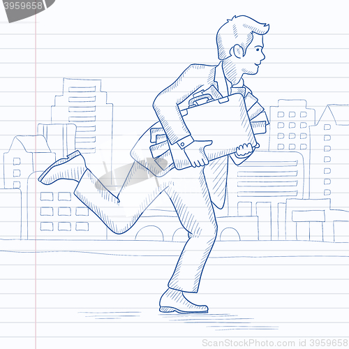 Image of Man running with suitcase full of money.