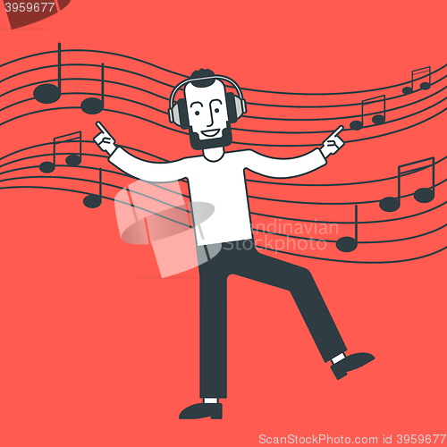Image of Man listening to music and dancing.
