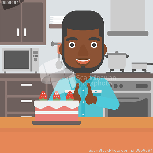 Image of Man looking at cake.