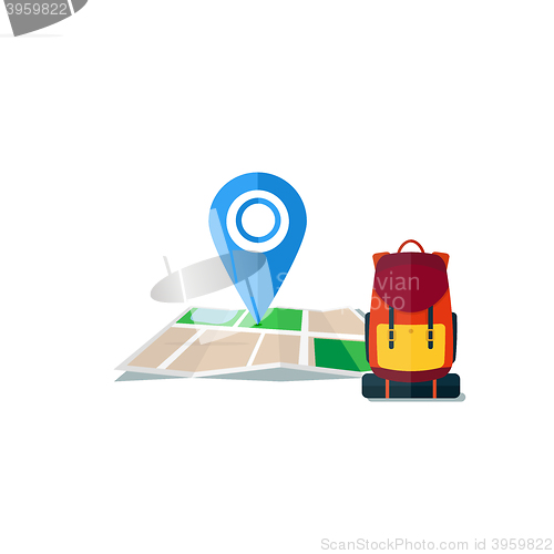 Image of Blue marker, map and backpack
