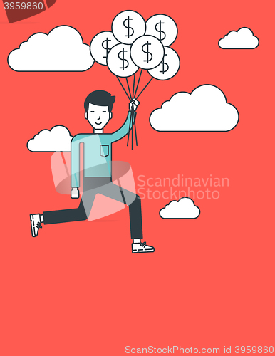 Image of Businessman flying with balloons.