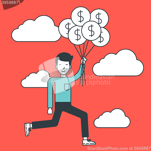 Image of Businessman flying with balloons.