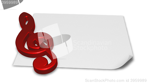 Image of clef symbol on blank white paper sheet - 3d rendering