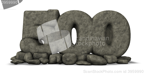 Image of stone number five hundred on white background - 3d rendering